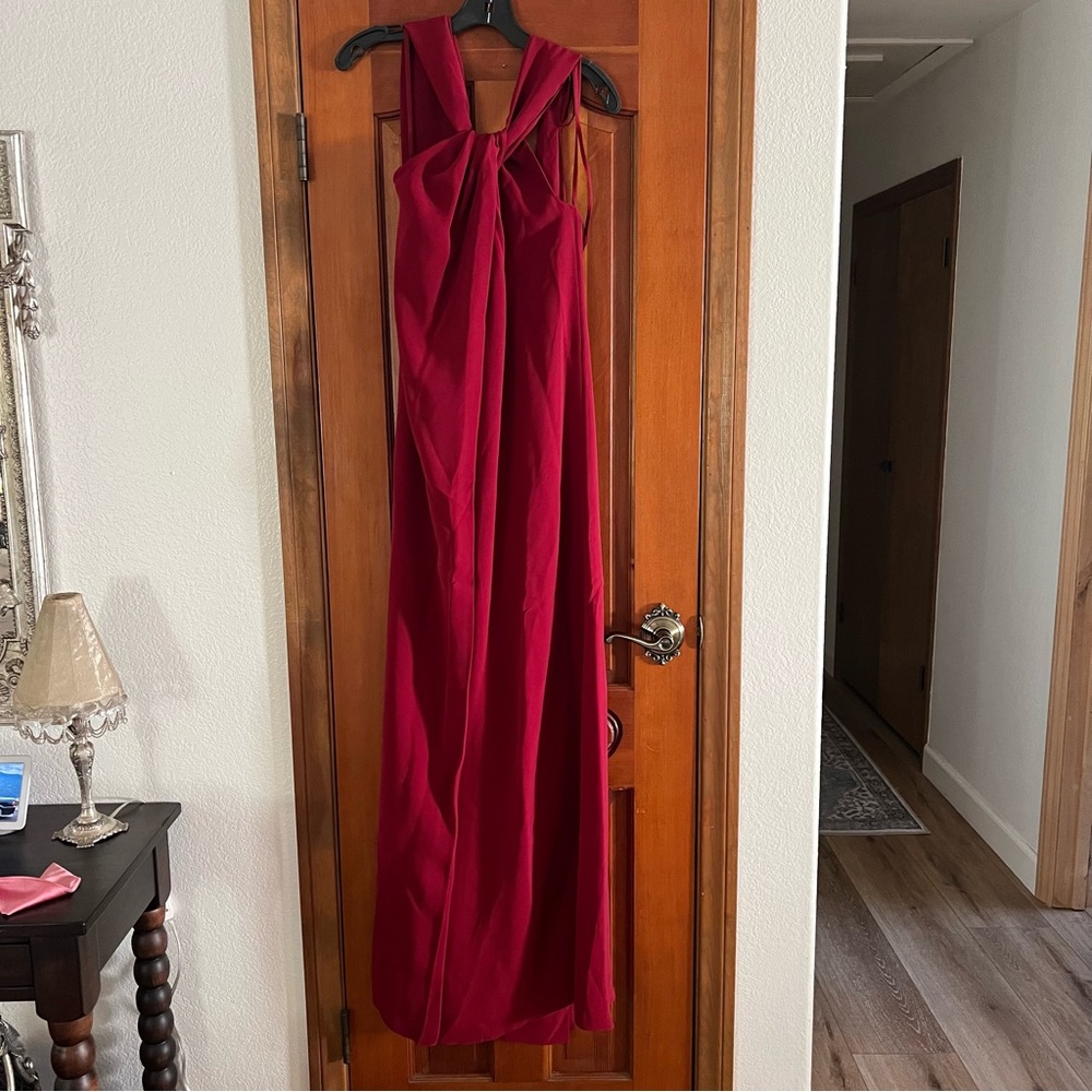 Raoul cranberry cape back gown dress